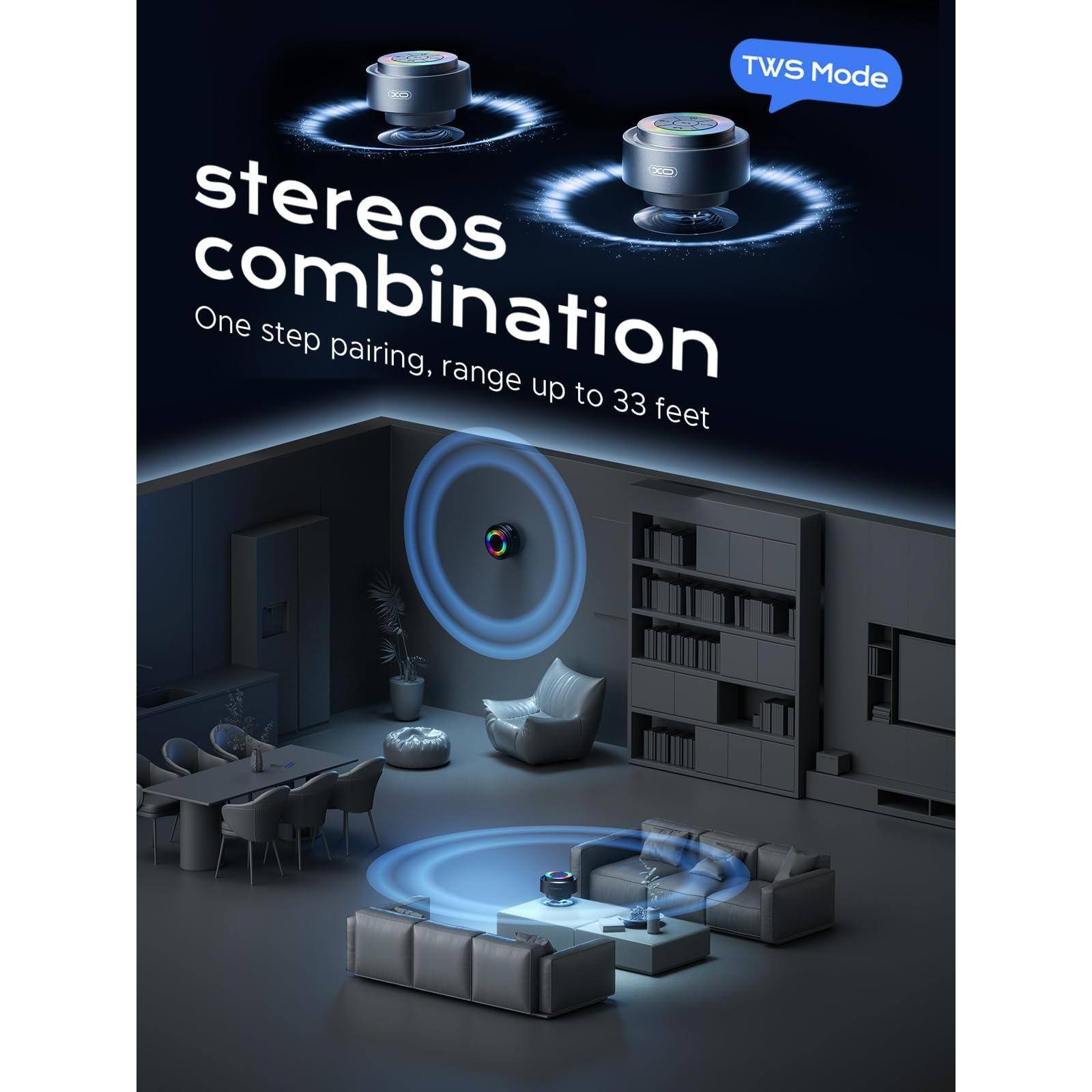 TWS Mode  
stereos combination  
One step pairing, range up to 33 feet