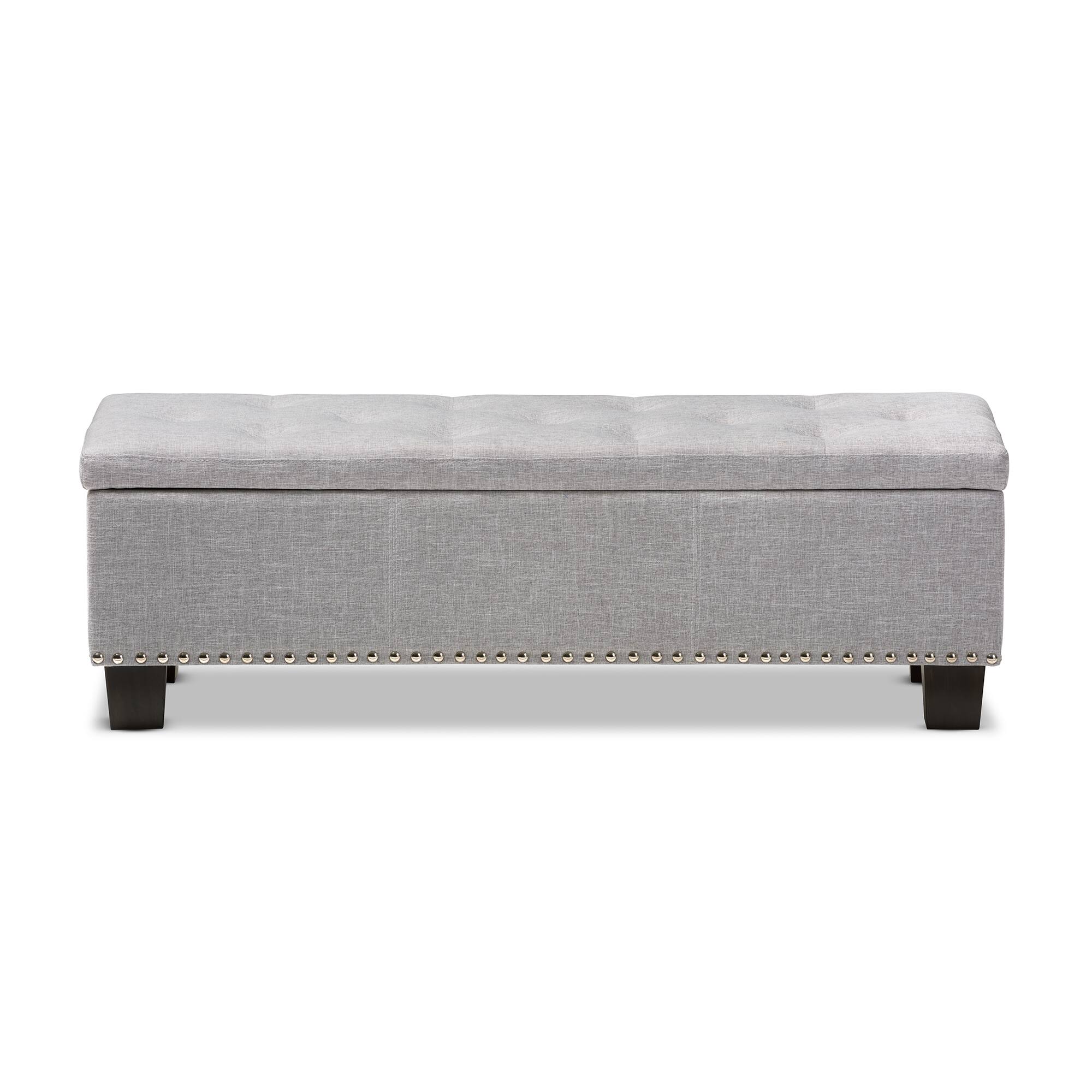 Left. Baxton Studio - Hannah Modern and Contemporary Fabric Upholstered Button-Tufting Storage Ottoman Bench - Grayish Beige.