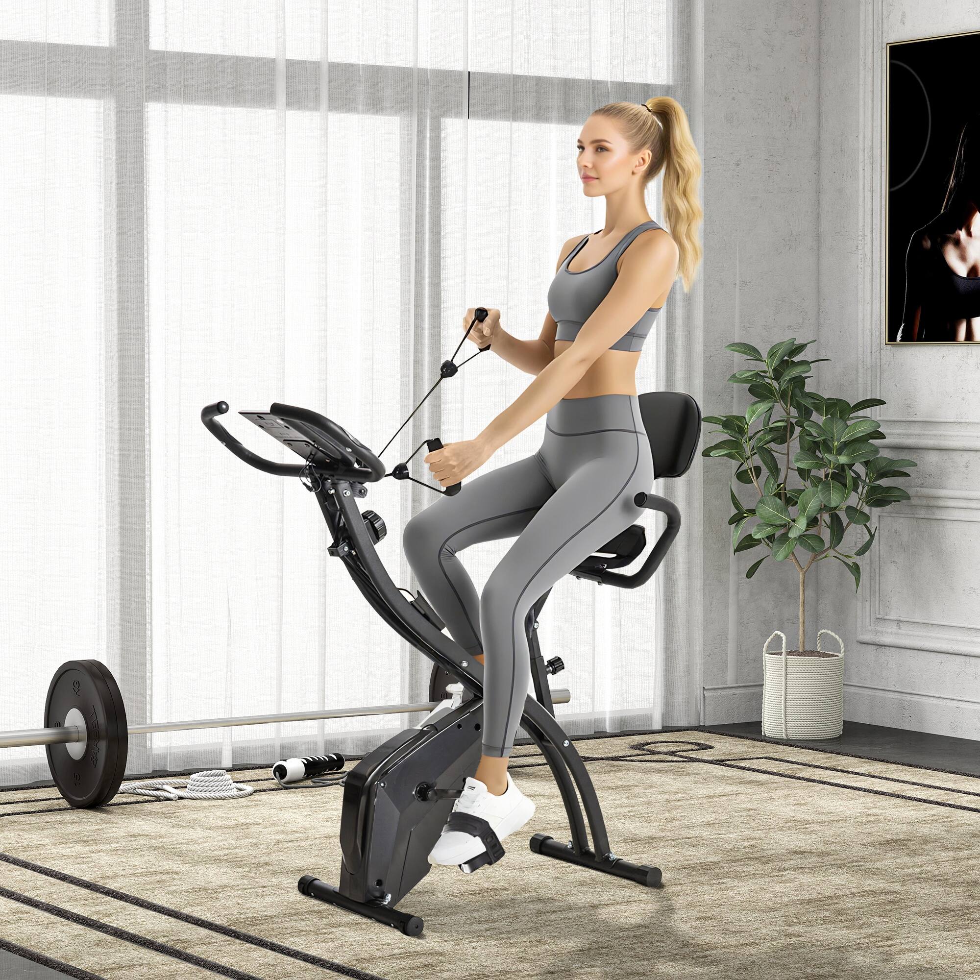 Alt View 1. Soozier - Folding Exercise Bike, 3-in-1 Recumbent Exercise Bike, Upright Workout Bike with Pulse Sensor, Arm Resistance Bands - Black.