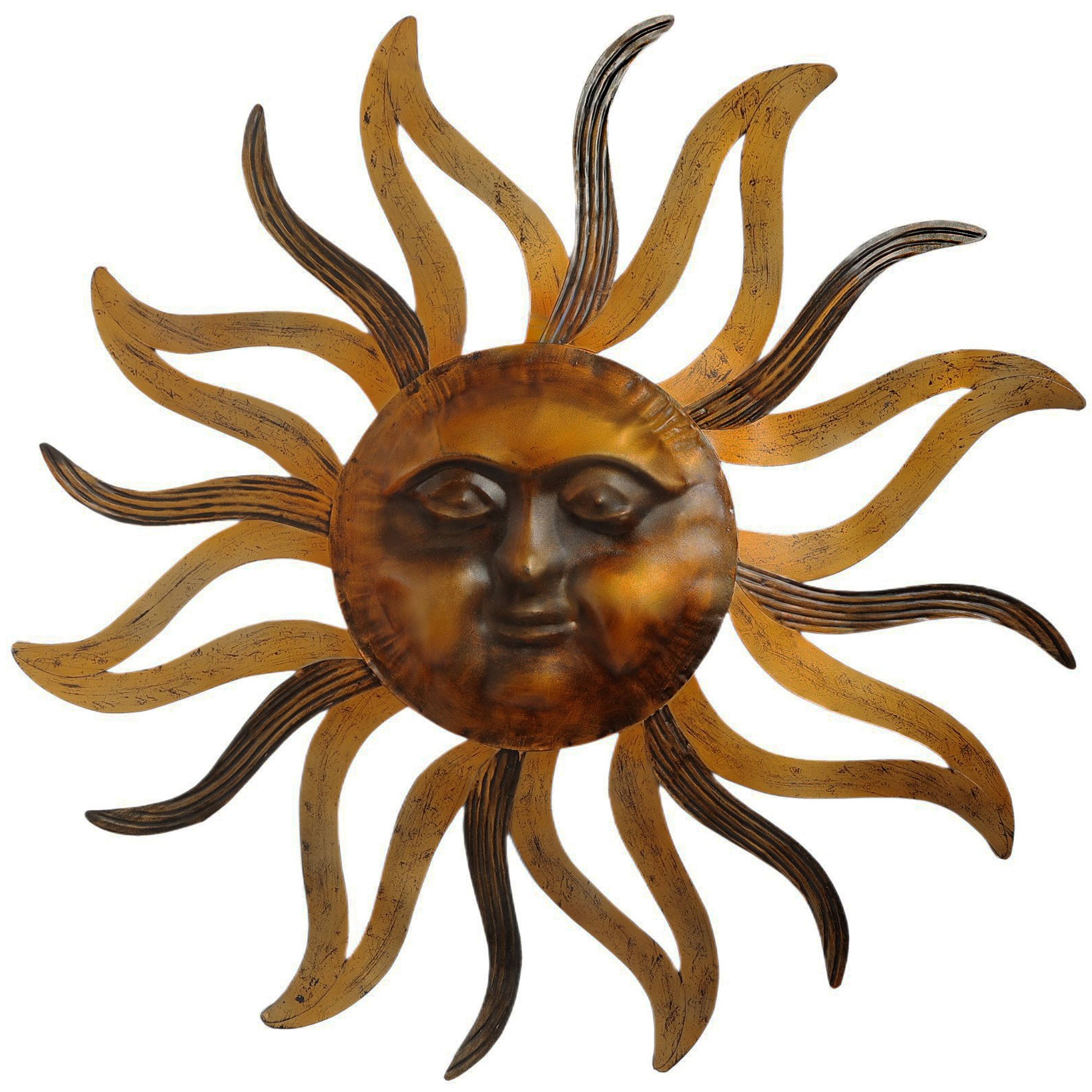 Alt View 1. Manhattan Lane - 35 Inch Round Wall Mounted Sun Face Accent Décor - Rustic Gold, Antique Black.