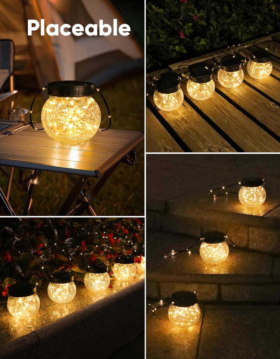 Alt View 1. MOSZAR LLC - Twelve-piece waterproof solar-powered hanging lanterns with cracked glass - Warm White.