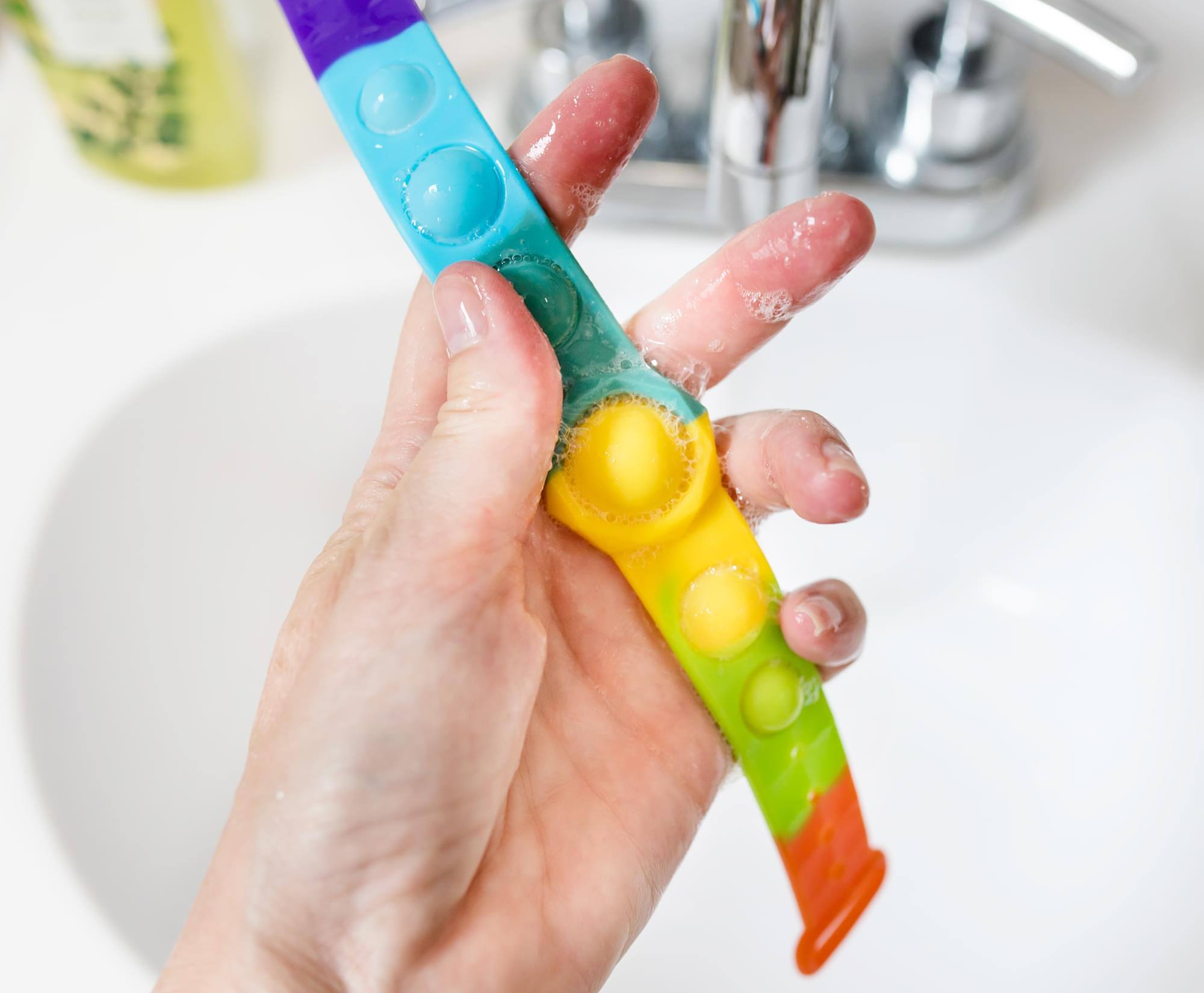 Alt View 3. Toynk - Push Pop Fidget Toy 6-Button Bracelet | Rainbow - Rainbow.