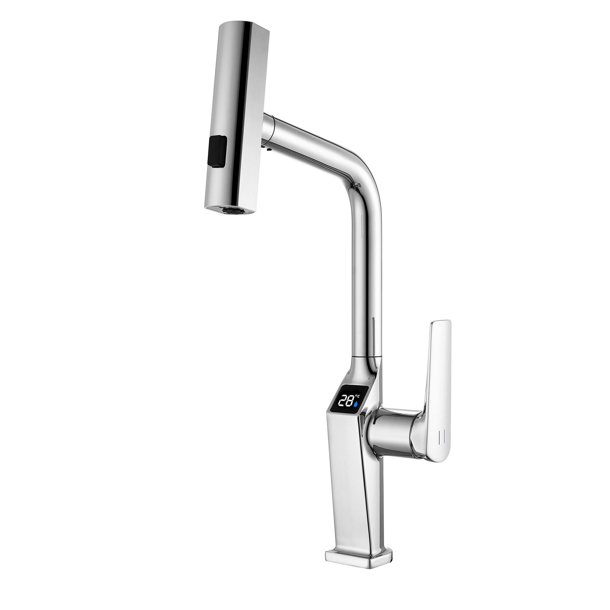 Alt View 2. Boyel Living - Touchless Chrome Kitchen Faucet with LED Display Motion Sensor Kitchen Sink Faucet with 3-Function Pull-Out Sprayer - Chrome.