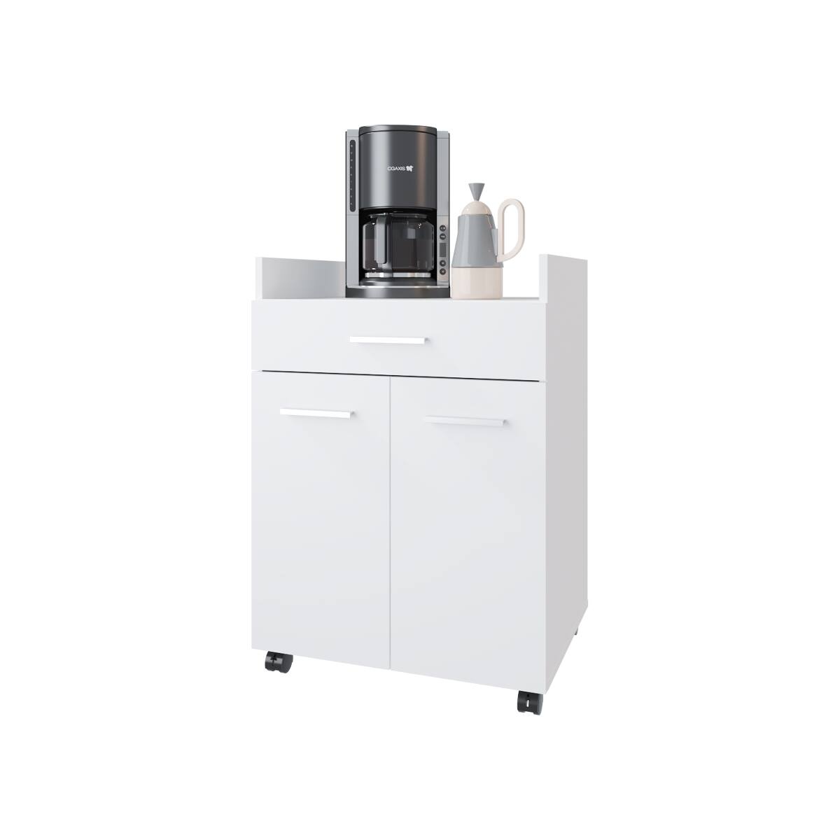Back. Loheer - Loheer White Kitchen Cart with 2 Doors and 1 Drawer Modern Space Saving Kitchen Island - White.