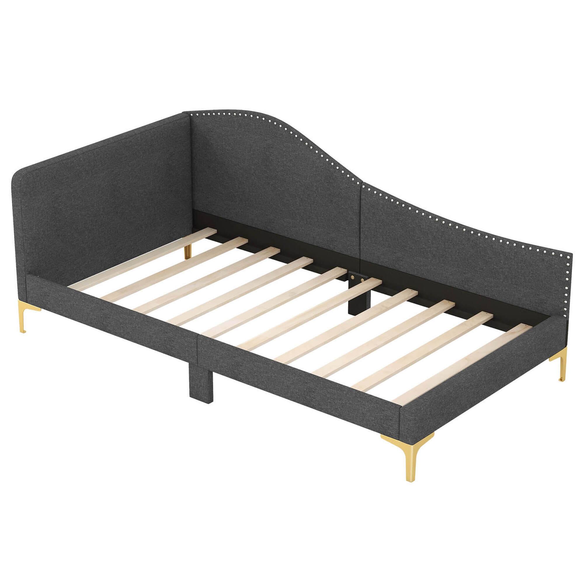 Angle. Costway - Twin Size Upholstered Daybed Rivet-Tufted Platform Bed with Metal Legs - Gray.