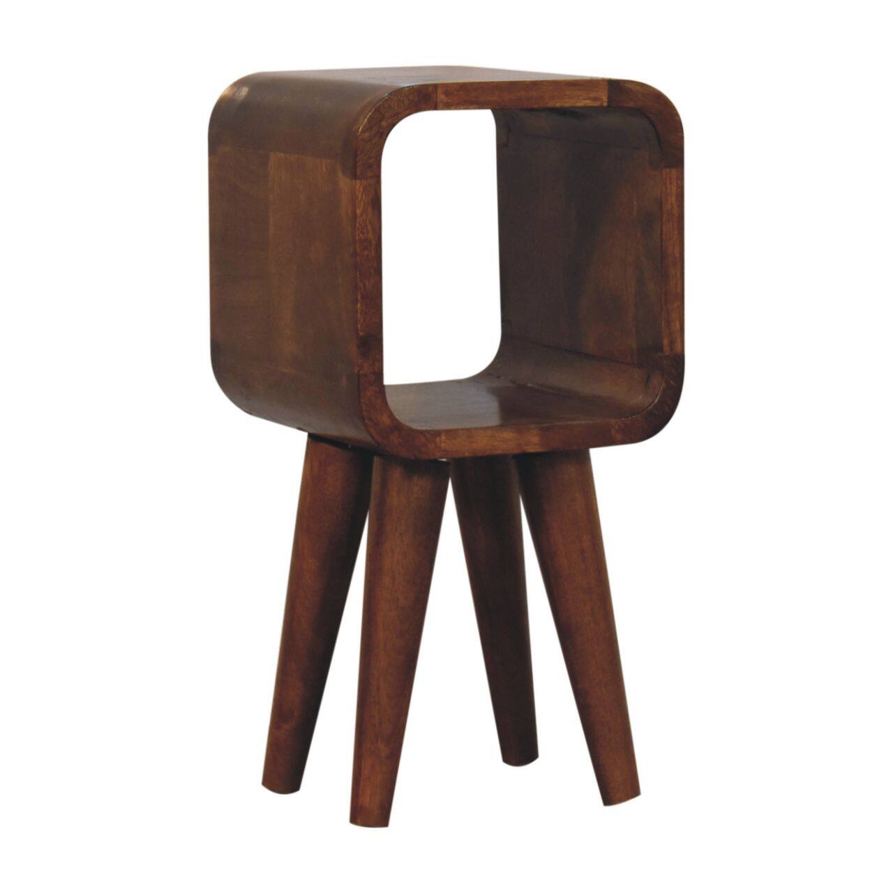 Back. Artisan Furniture - Artisan Furniture Solid Wood, Extra Mini Minimalist Curved Chestnut Bedside, OpenSlot, Nordic Legs, Dark Brown - Chestnut.