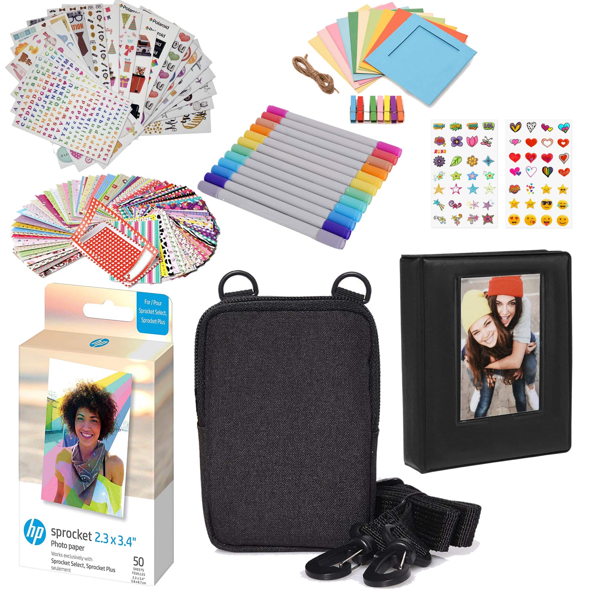 HP - Sprocket 2.3 x 3.4” Zink Photo Paper Kit - 50 Pack Zink Paper, Case, Album, Markers & Stickers
