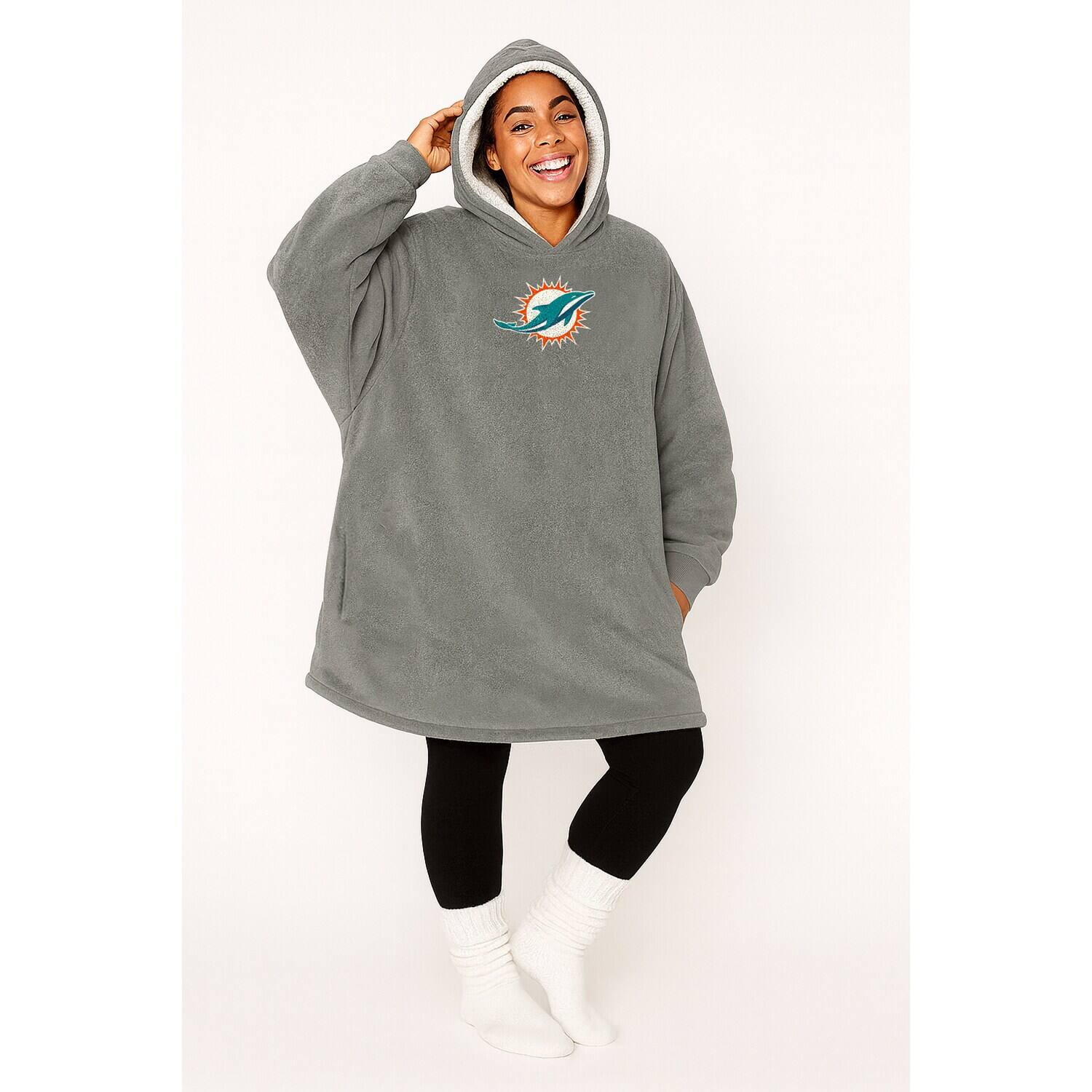 Front. Pegasus - Miami Dolphins 54" x 72" Big Logo Wearable Blanket - Multicolor.
