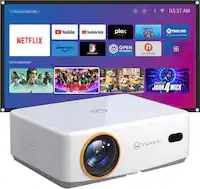 Vankyo - Leisure 570B Native 1080P Wireless Smart WebOS Single LCD Mini Projector, Screen Included - White - Front_Zoom