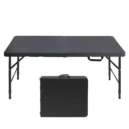 Front. Anysun - 4ft Portable Folding Table Indoor&Outdoor Maximum Weight 135KG Foldable Table for Camping - Black.