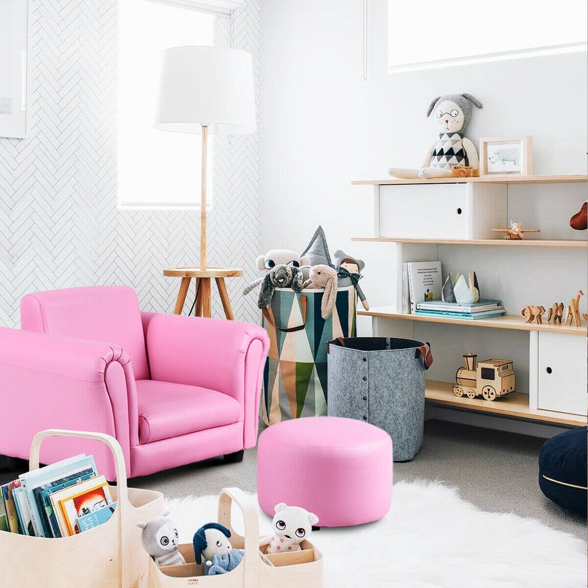 Alt View 3. Costway - Costway  Kids Sofa Armrest Chair Couch Children Toddler Birthday Gift w/ Ottoman Pink - Pink.