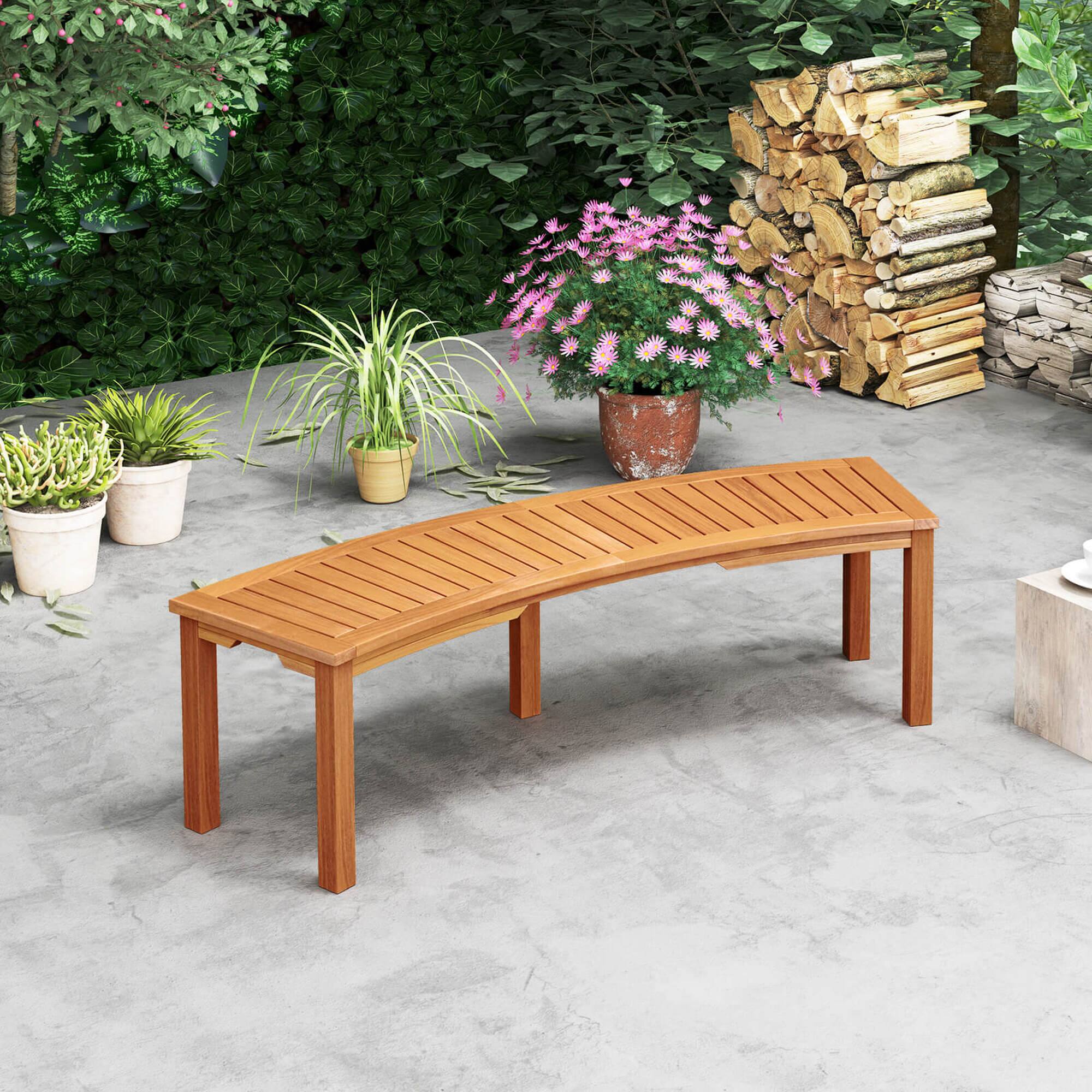 Alt View 1. Costway - Costway 1 PCS Outdoor Curved Bench with Slatted Seat Solid Acacia Wood for Yard - Natural.