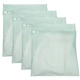 Unique Bargains - 4pcs Mesh Laundry Bags with Zipper Fine Net for Delicates 16x20 Inch for Travel Clothes, Bathroom, Dorm and Bras - Lime Green