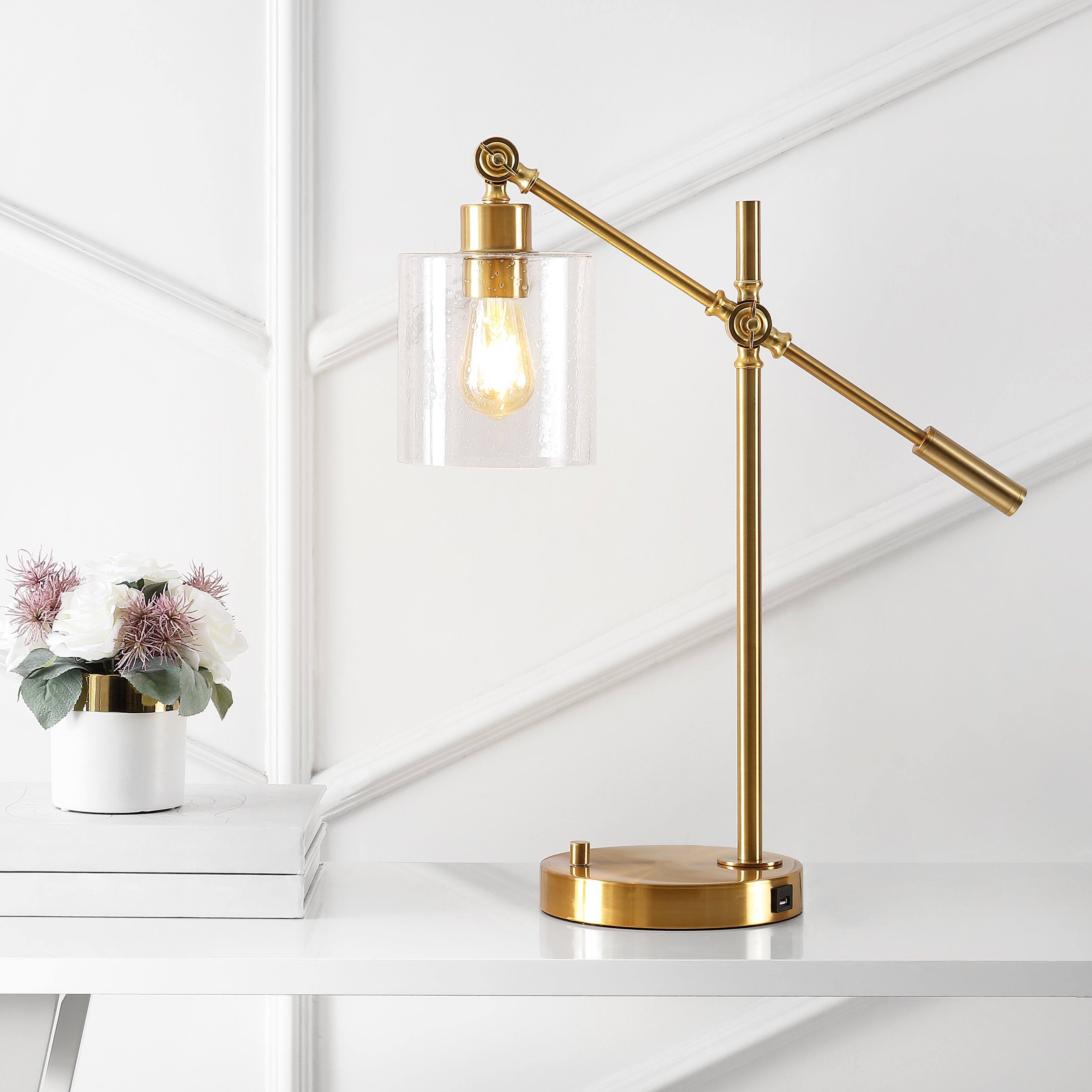 Alt View 1. Jonathan Y - Kathryn Classic 23" Iron/Seeded Glass Adjustable Head Modern USB Charging LED Task Lamp, Brass Gold - Brass Gold.