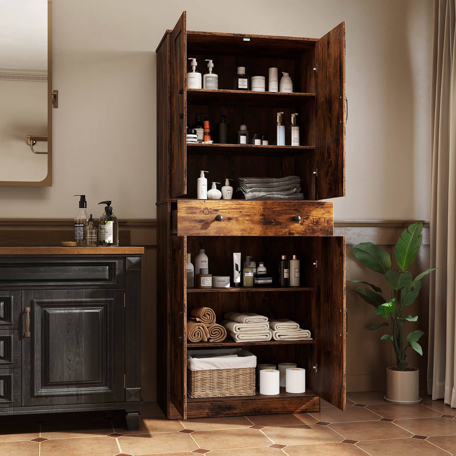 Alt View 1. Costway - Costway 72" Tall Kitchen Pantry Modern Farmhouse Cupboard Cabinet with 4 Barn Doors Brown - Brown.