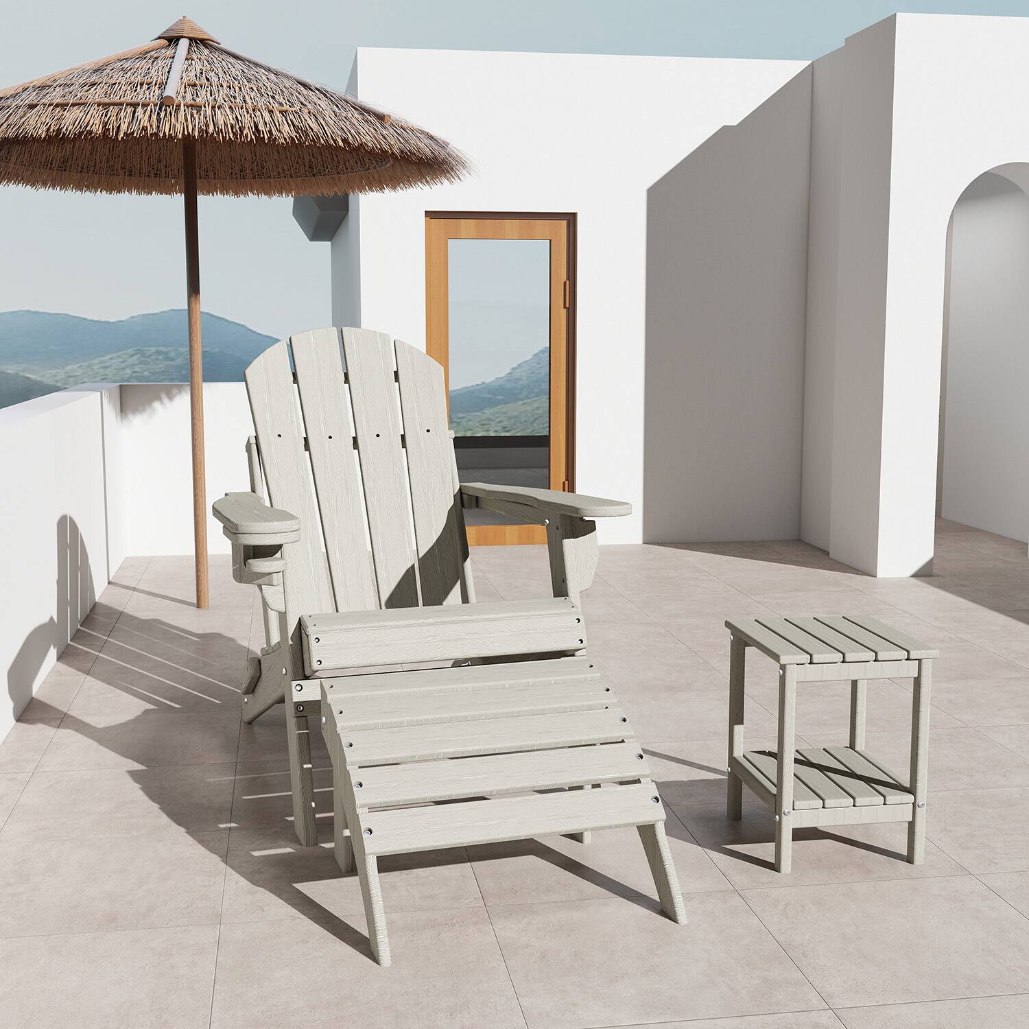 Alt View 1. FODINGHILL - HDPE Adirondack Ottoman with Wood Grain, All weather Footrest for Patio & Garden - Wood.