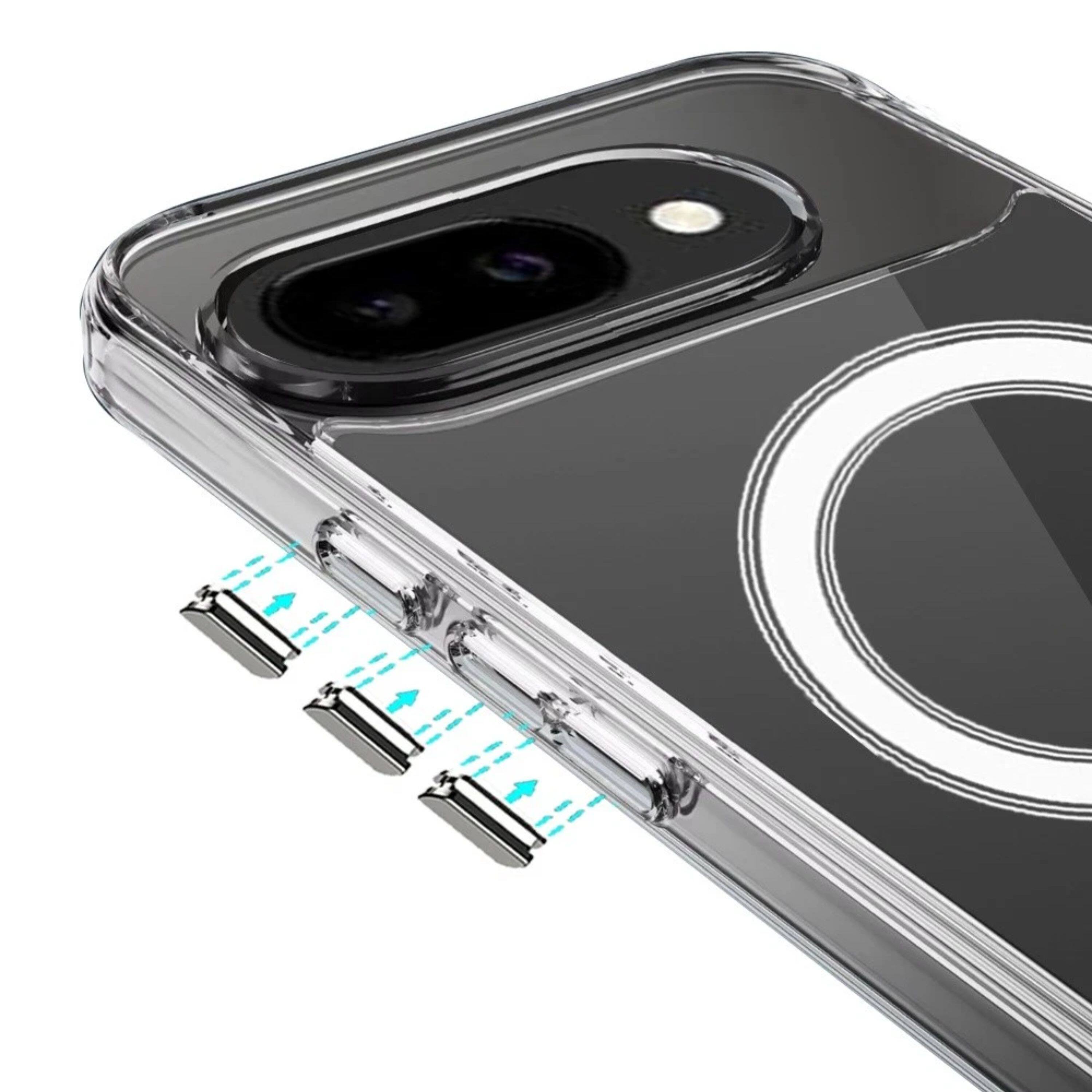 Left. Kitcheniva - Magnetic Circle Slim Fit Transparent Phone Case With Tempered Glass For Google Pixel 10a - Clear.