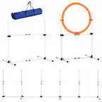 Front. Pawhut - 3PC Dog Agility Equipment Set, Obstacle Course Exercise, Adjustable Hurdle, Hoop, Weave Poles, Carry Bag - White.