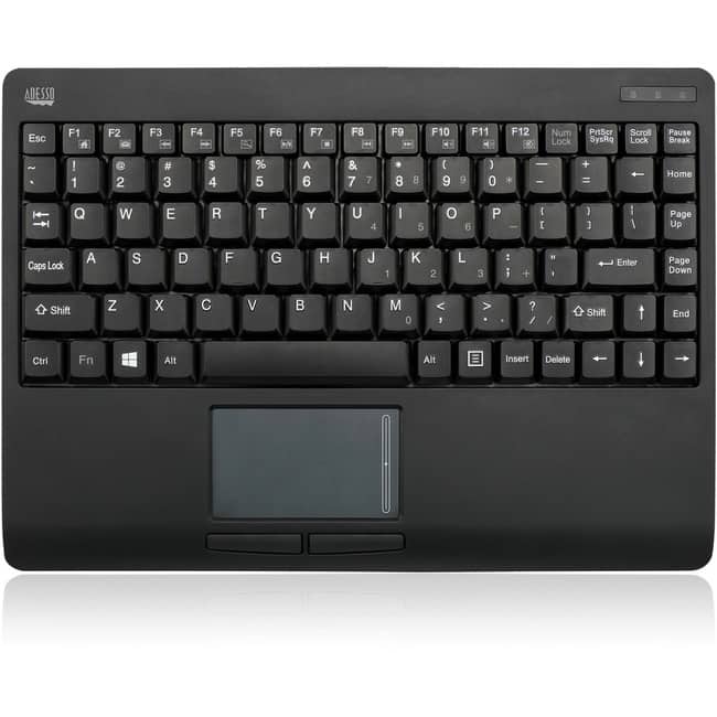 Adesso - Wireless Mini Touchpad Keyboard - Wireless Connectivity - RF - 30 ft - 2.40 GHz - USB Interface - 87 Key(s) - Pow - Black