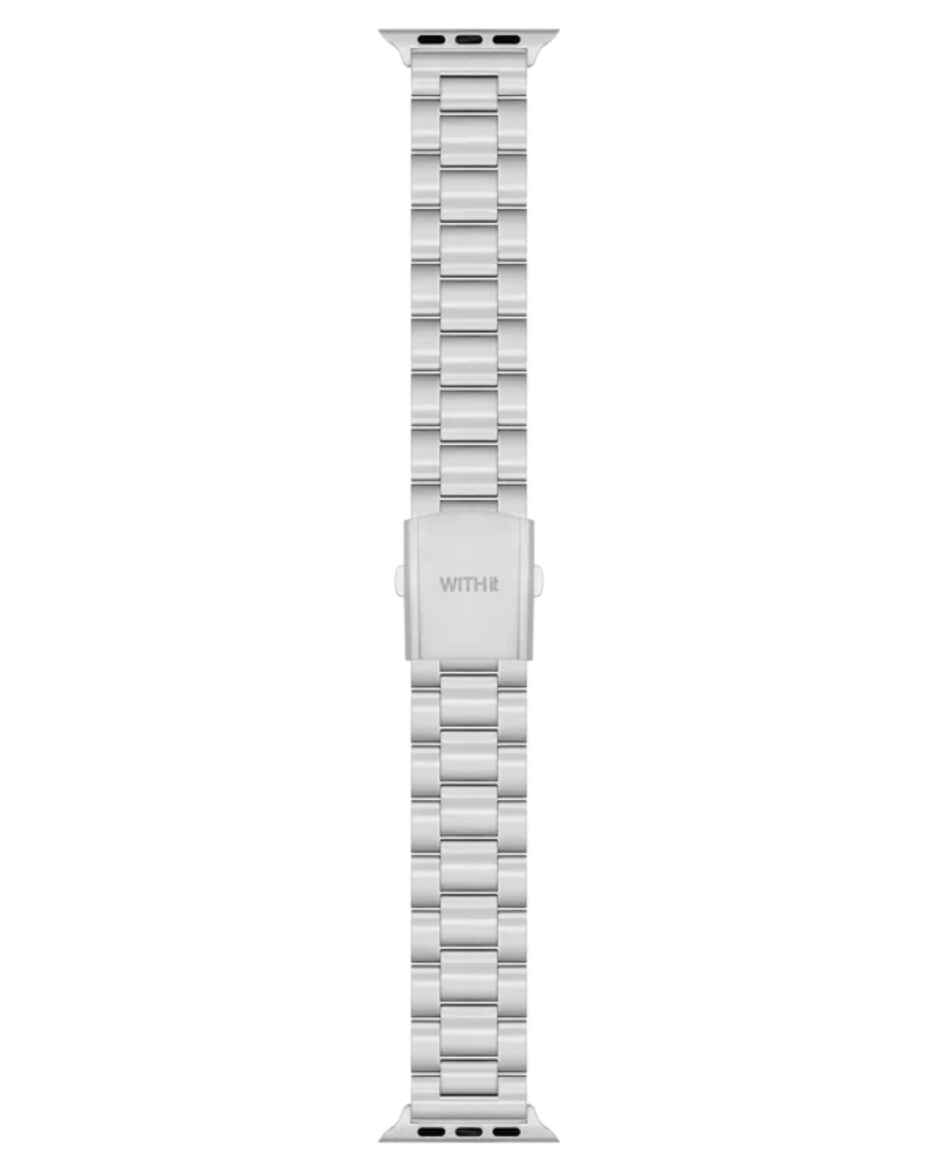 Left. WITHit - Universal Stainless-Steel Band – Compatible with 42mm Smartwatches - Silver.