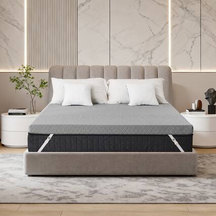 Front. Dyonery - Dyonery Queen Size Extra Firm Twin Mattress Topper 3 Inch High Density Foam, Non-Slip, Removable Washable Cover - Gray.