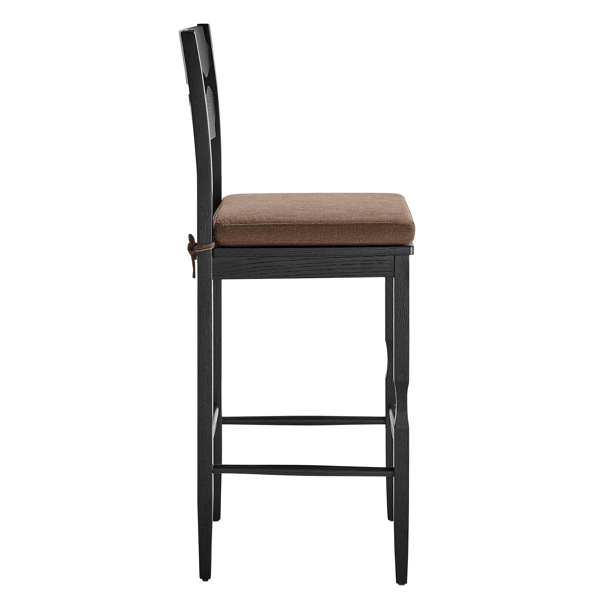 Alt View 2. Modway - Jax Oak Wood Bar Stool With Wavy Razor Back and Cushion by Modway - Black Cocoa.