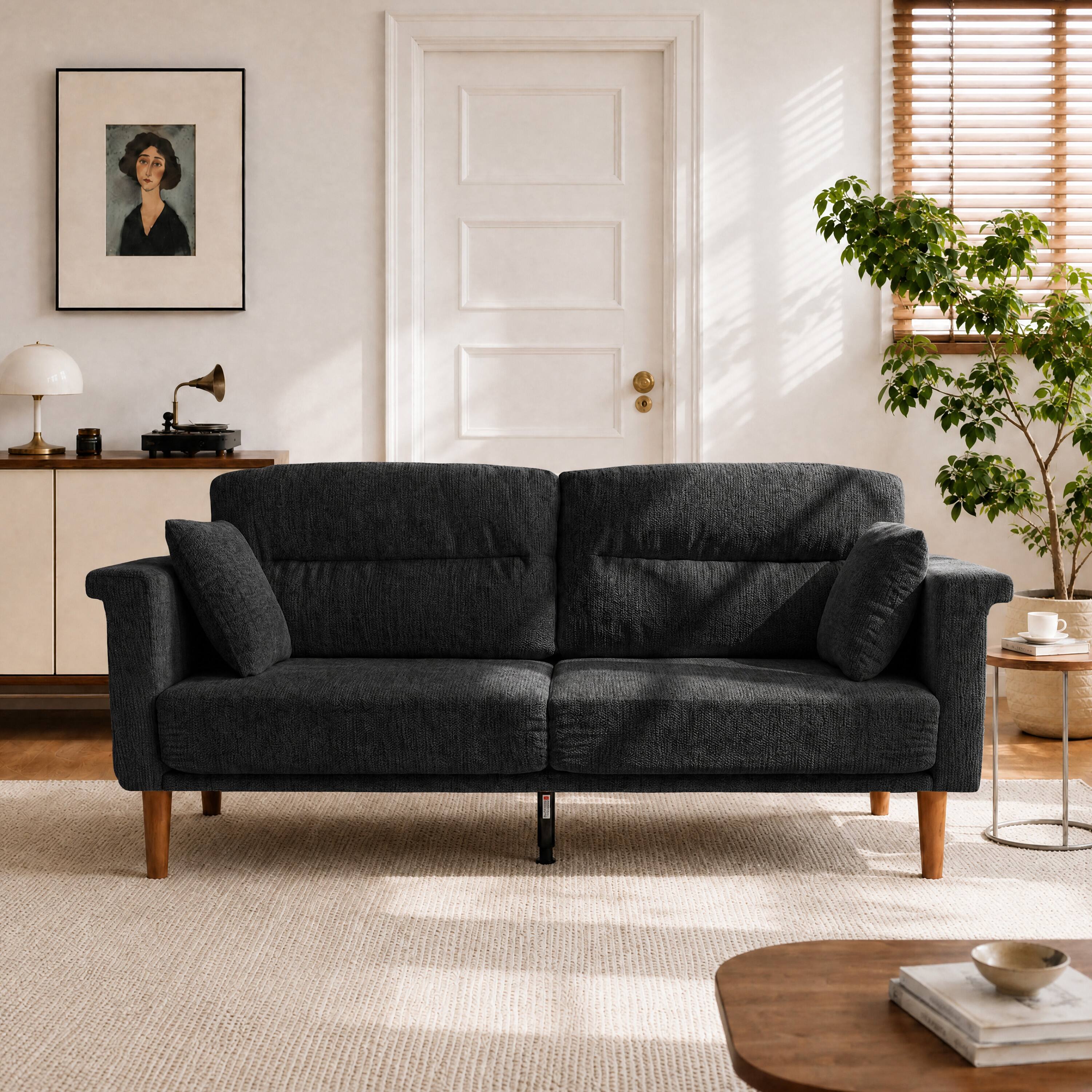 Angle. Vipbear - 69" Loveseat Sofa with Foldable Side Table, Modern Small Couches for Bedroom, Small Spaces, Dorms, Office, Apartment - Black.