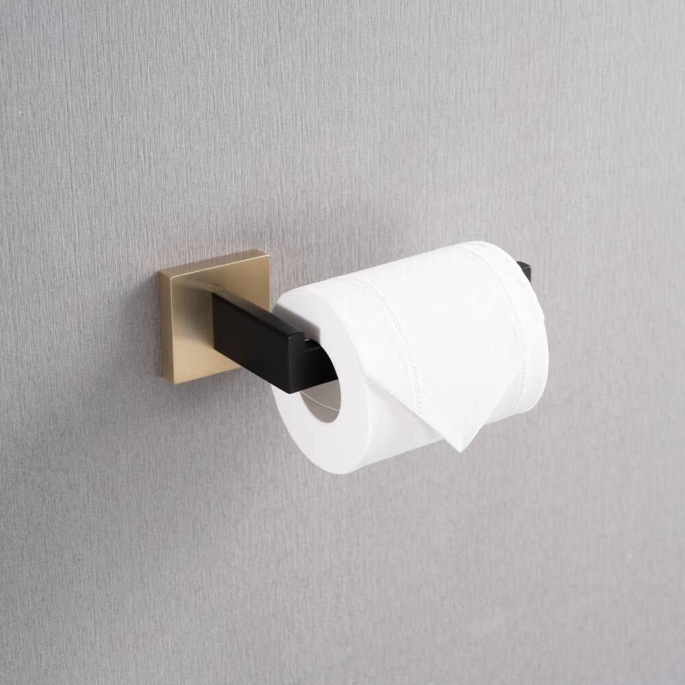 Alt View 2. JUJABU - 5-Piece Bathroom Set Towel Bar + Ring + Hooks + TP Holder, Black + Gold - Black + Gold.