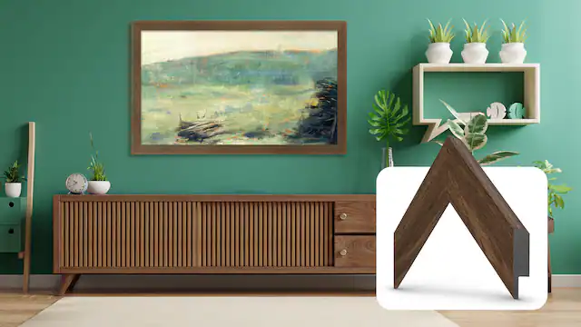 Front. Deco TV Frames - 50" Slim Bezel for Samsung The Frame TV - Museum Walnut.
