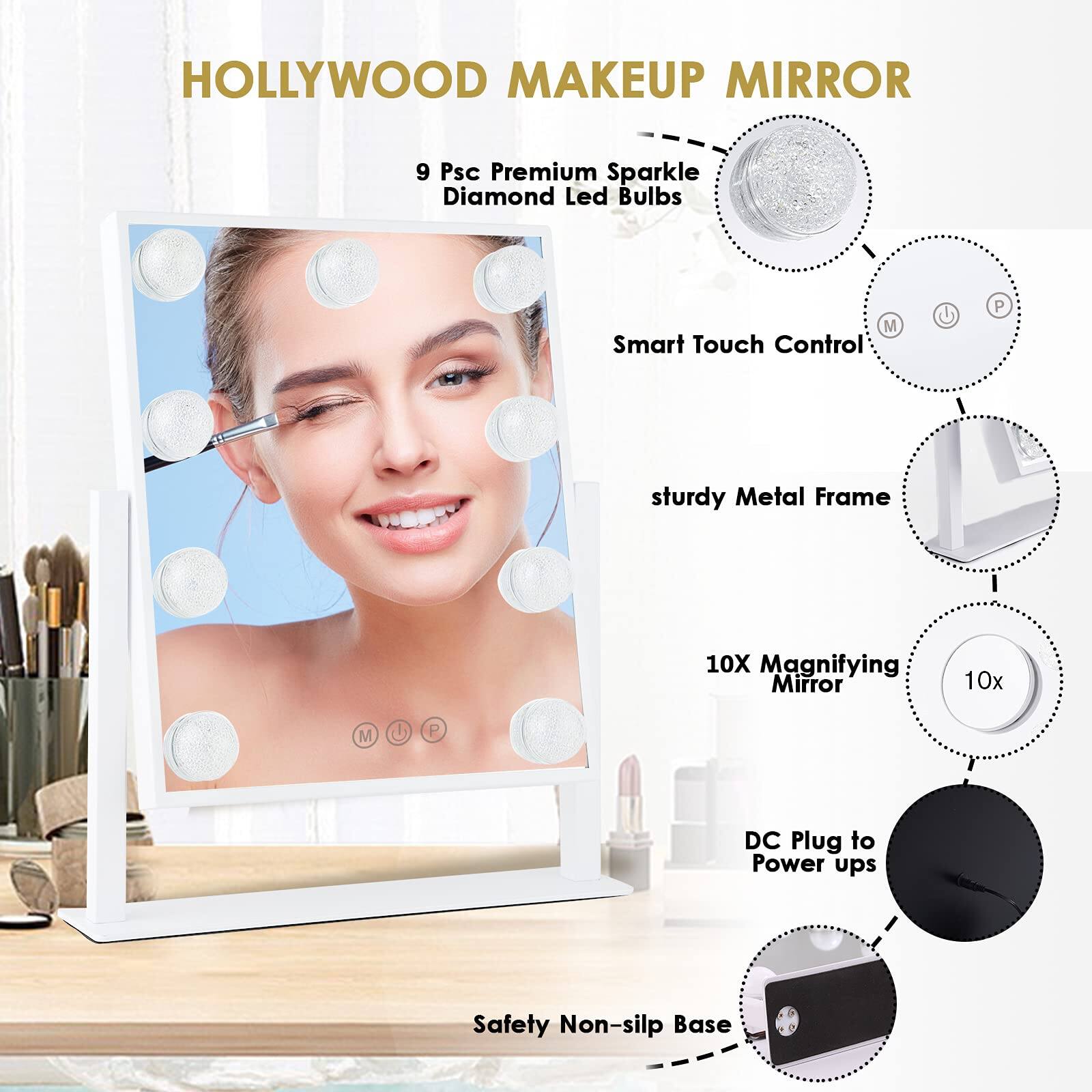 Alt View 2. Cedar Assembly - Mirror LED Lighted Magnifying Vanity Makeup Hollywood Multi-Color Dimmable Premium Quality - Black.