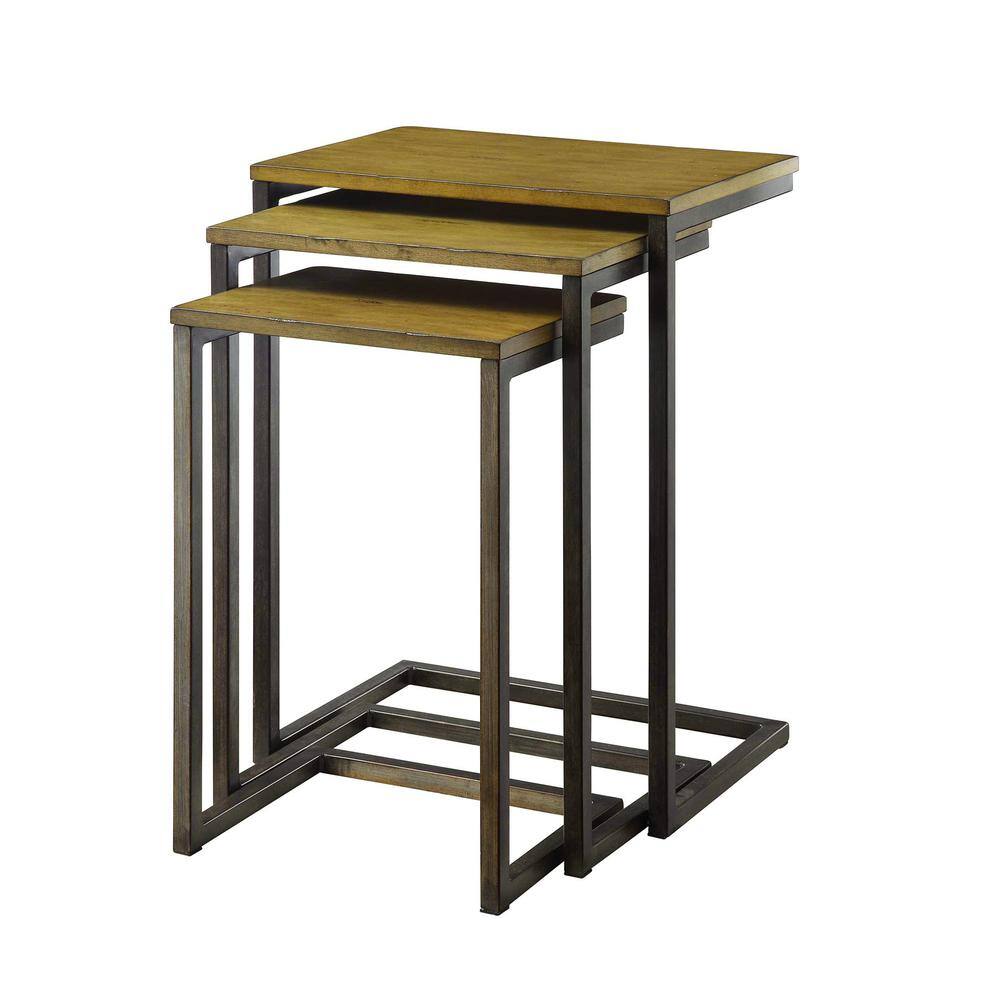 Front. Carolina Chair & Table - Addison Nesting Table Set - Harvest Oak Top - Aged Iron Base - Harvest Oak, Aged Iron.