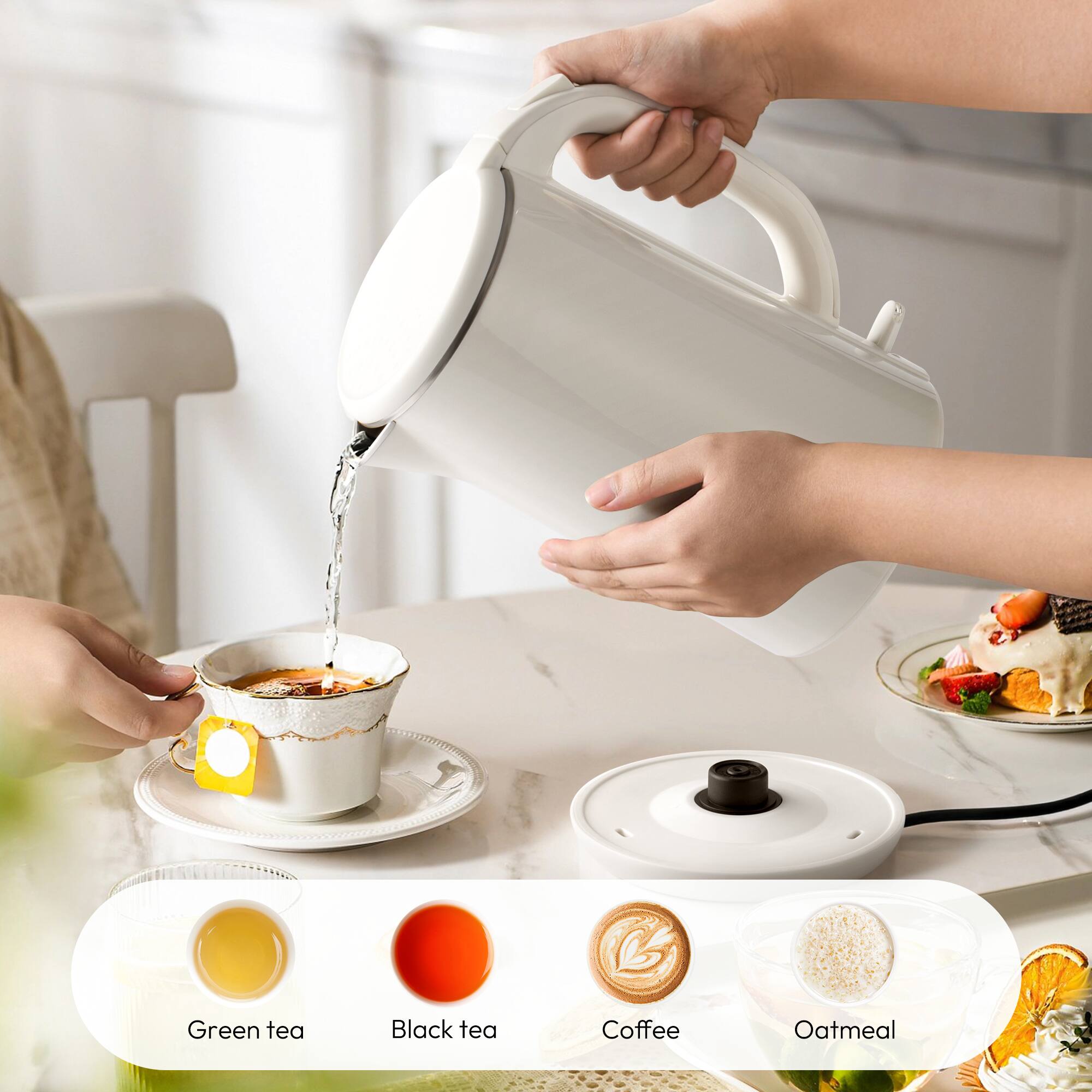 Green tea  
Black tea  
Coffee  
Oatmeal