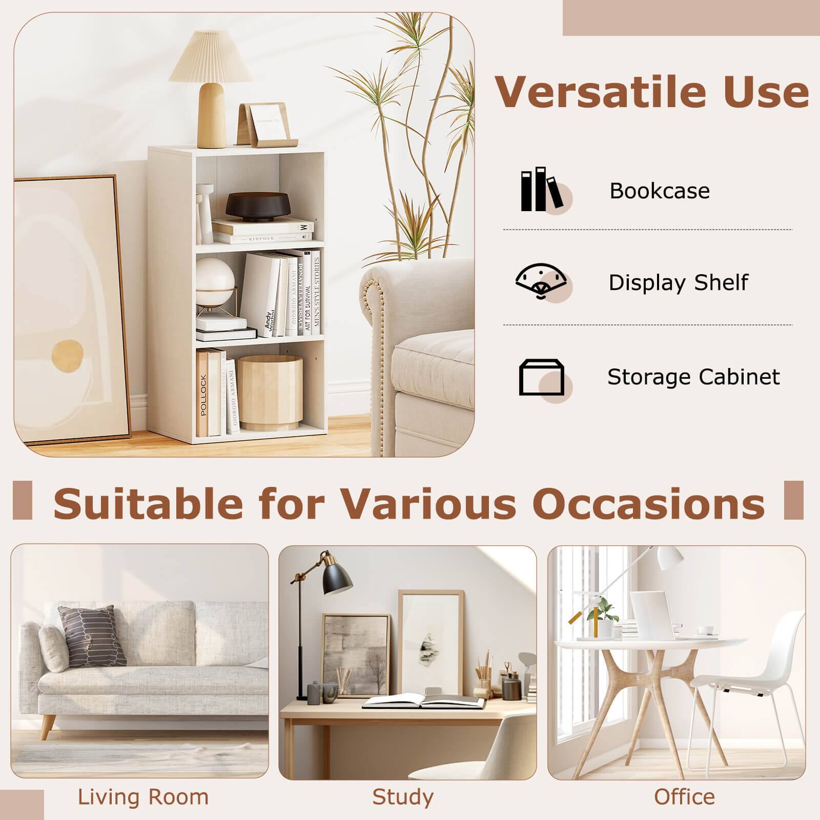 Versatile Use Bookcase  
Display Shelf  
Storage Cabinet  

Suitable for Various Occasions  
Living Room  
Study  
Office