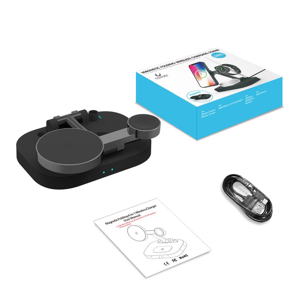 Sure, here is the corrected and grouped text from the image:

---

**Magnetic Folding 4-in-1 Wireless Charger**

- **For:** iPhone 11, iPhone 11 Pro, iPhone 11 Pro Max, iPhone X, iPhone Xs, iPhone Xs Max, iPhone Xr, iPhone 8, iPhone 8 Plus, iPhone 7, iPhone 7 Plus, iPhone 6s, iPhone 6s Plus, iPhone 6, iPhone 6 Plus, iPhone SE (2nd generation), Samsung Galaxy S10, S10+, S10e, S9, S9+, S8, S8+, S7, S7 edge, S6 edge+, S6 edge, S6, S6 Plus, S5, S4, S3, S2, S1, Note 10, Note 10+, Note 9, Note 8, Note 7, Note 6, Note 5, Note 4, Note 3, Note 2, Note 1, Note Edge, Note Edge+, Note Edge 2, Note Edge 3, Note Edge 4, Note Edge 5, Note Edge 6, Note Edge 7, Note