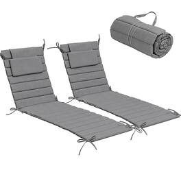 Crestlive Products - 2pc 72in Outdoor Foldable Water Resistant Chaise Lounge Chair Cushion with Ties Patio cushion - Light Gray