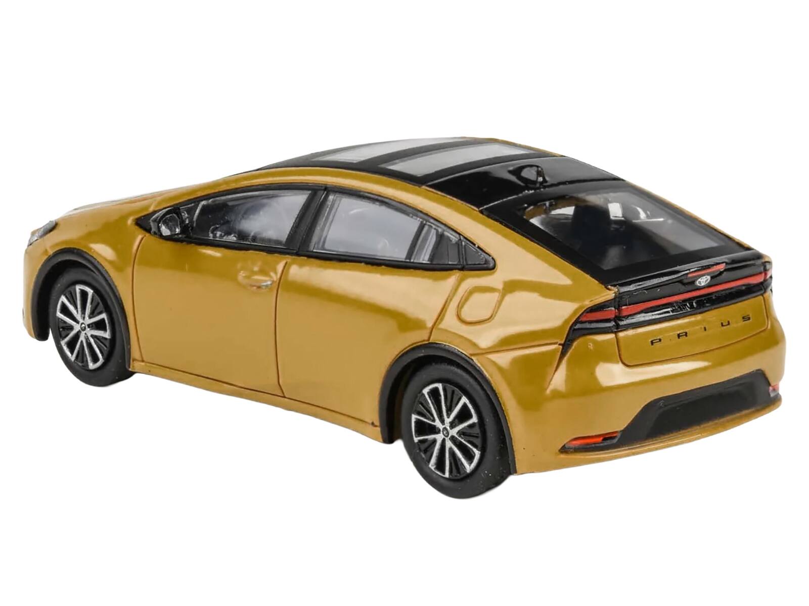 Angle. Paragon - 2023 Toyota Prius Maximum Yellow with Black Top and Sun Roof 1/64 Diecast Model Car by Paragon Models - Yellow and Black.