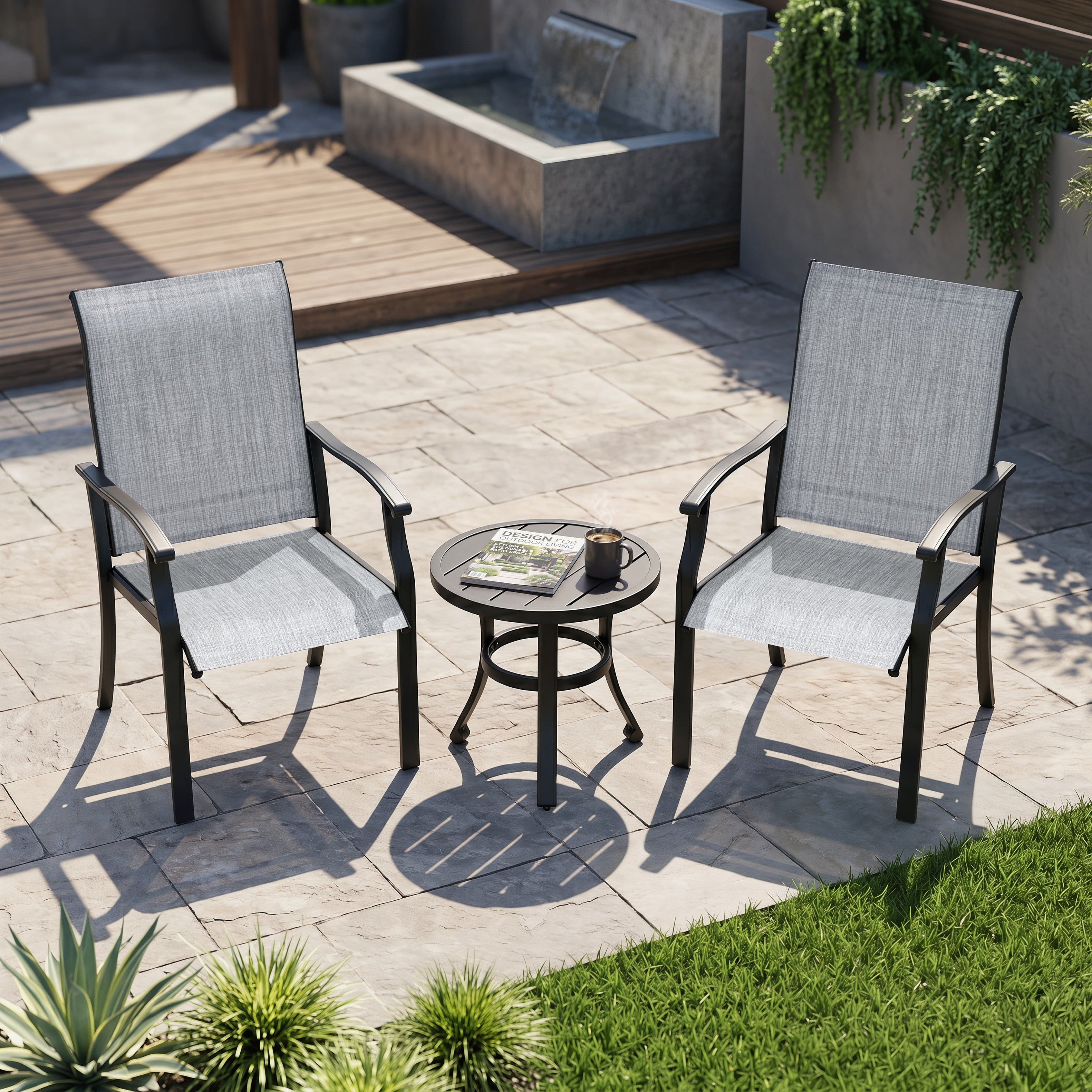 Nuu Garden - 3-Piece Outdoor Bistro Set, Breathable Textilene, Durable Iron Frame - Black and Gray price history on PriceWatchPro
