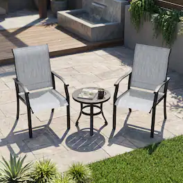 Nuu Garden - 3-Piece Outdoor Bistro Set, Breathable Textilene, Durable Iron Frame - Black and Gray