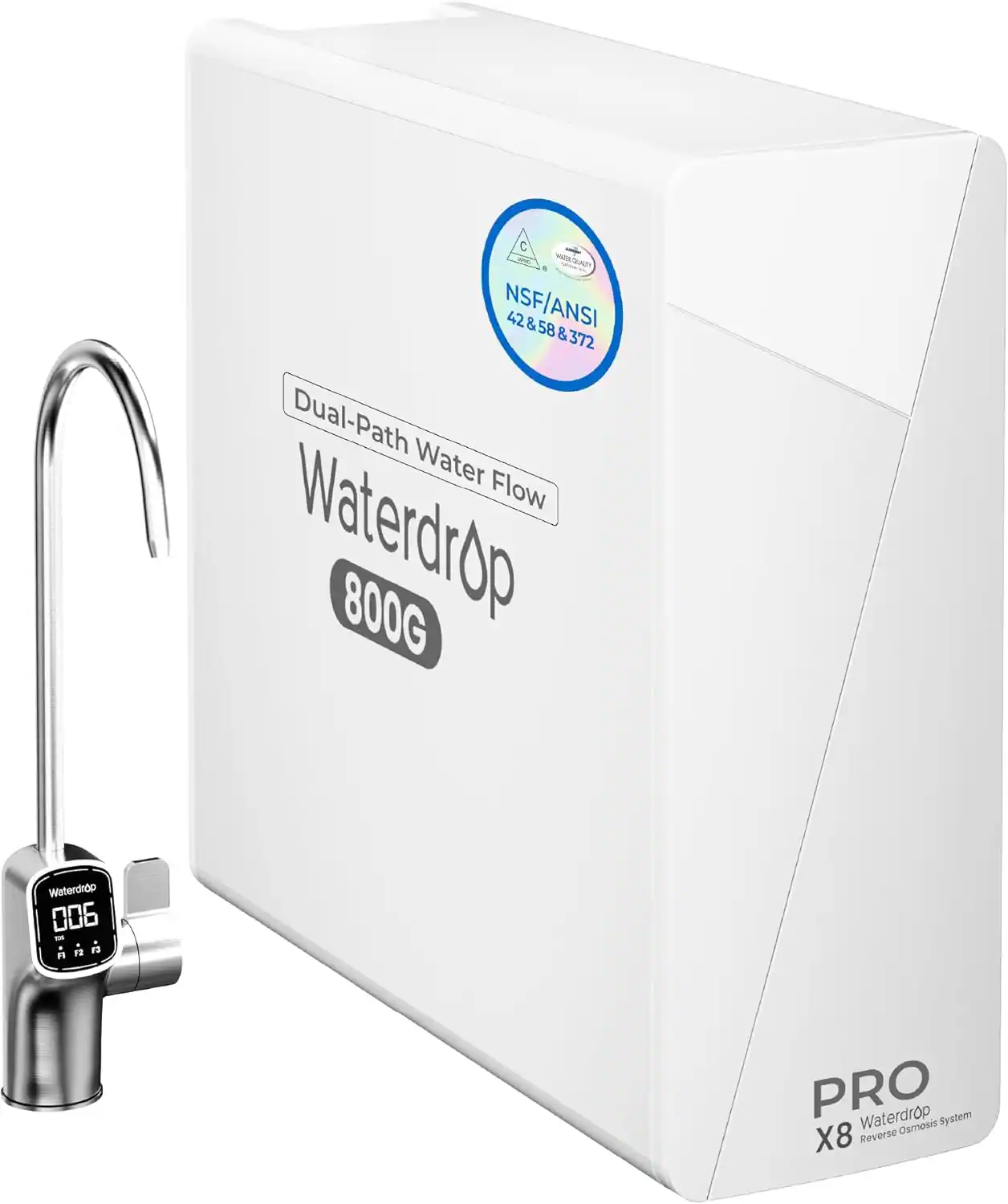 C NSF/ANSI 42 & 58 & 372 Dual-Path Water Flow Waterdrop 800G Waterdrop 006 12 FS n PRO Waterdrop System X8 Reverse Osmosis