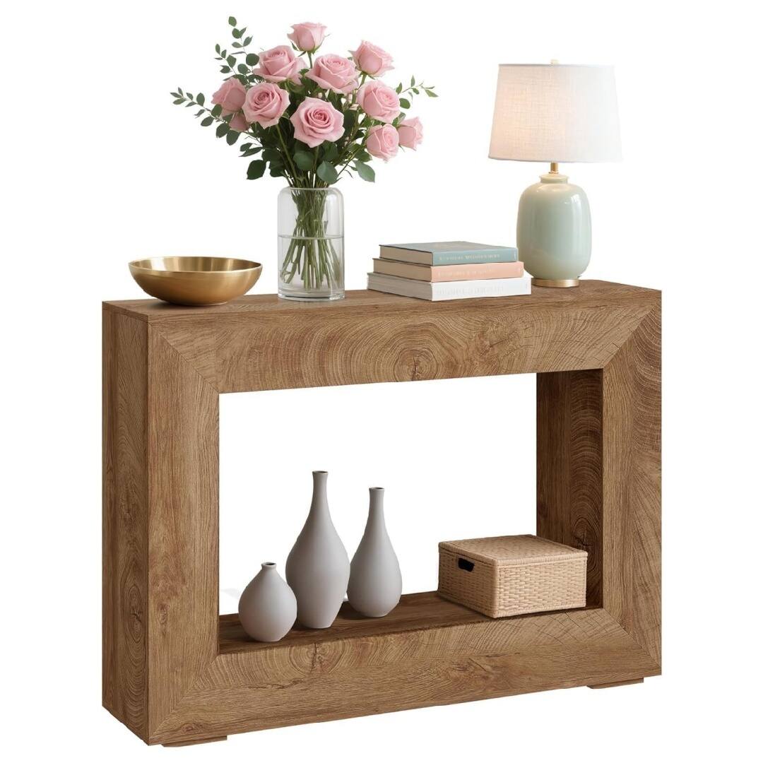 Alt View 3. Acekool - 47" Farmhouse Console Table, Rustic Minimalist Vintage Entryway Table - Light Brown.