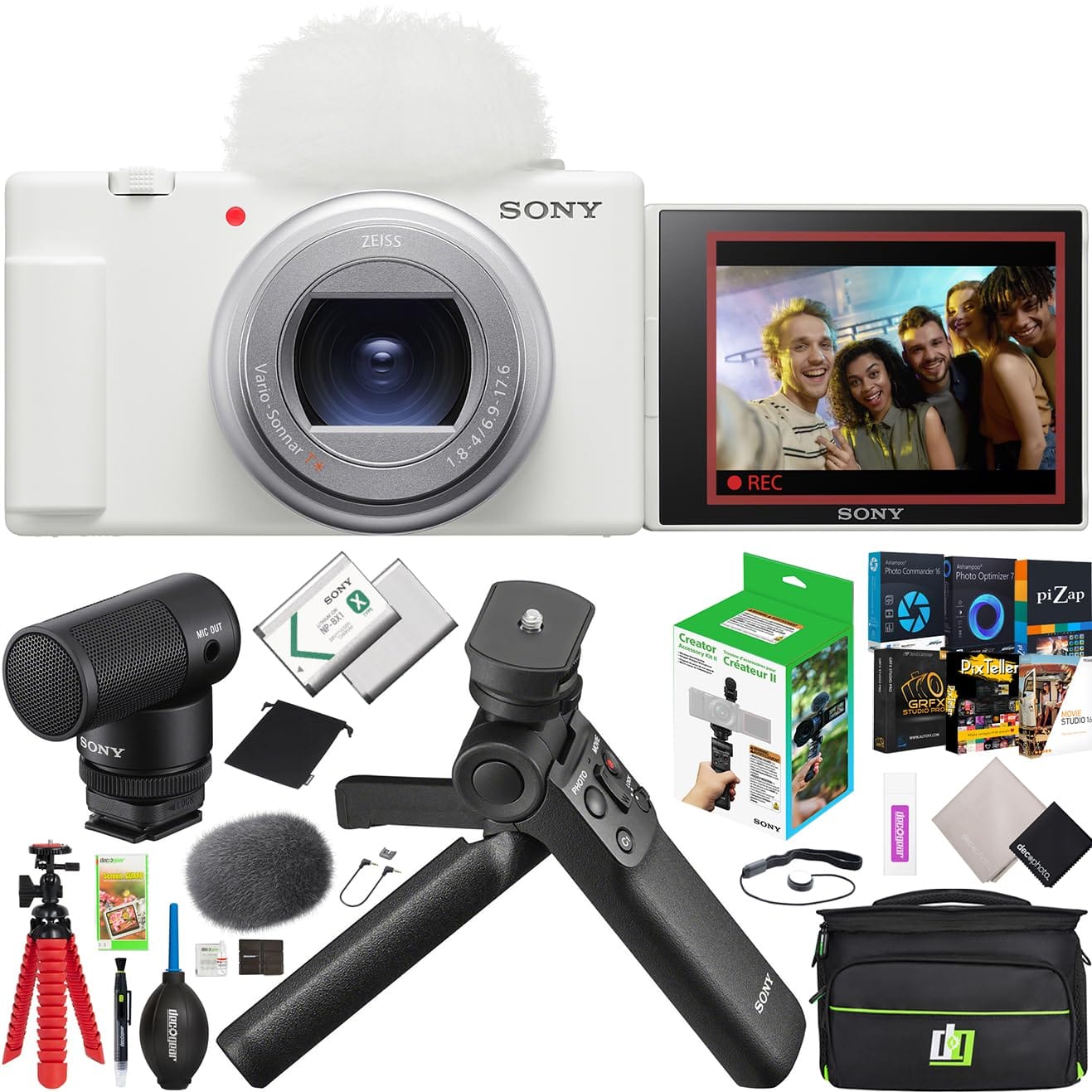 Sony - ZV-1 II Vlog Camera 4K Content Creator White + ACCVC2 Tripod & Mic Bundle
