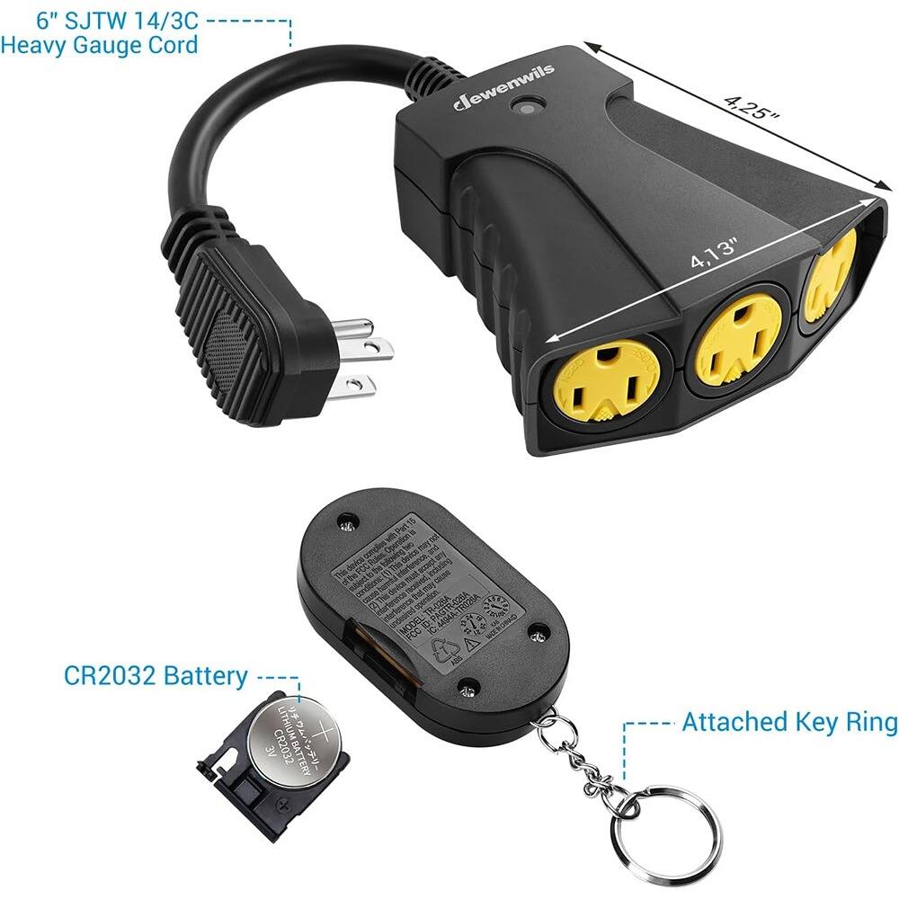 6" SJTW 14/3C Heavy Gauge Cord  
CR2032 Battery  
Attached Key Ring  

4.25"  
4.13"