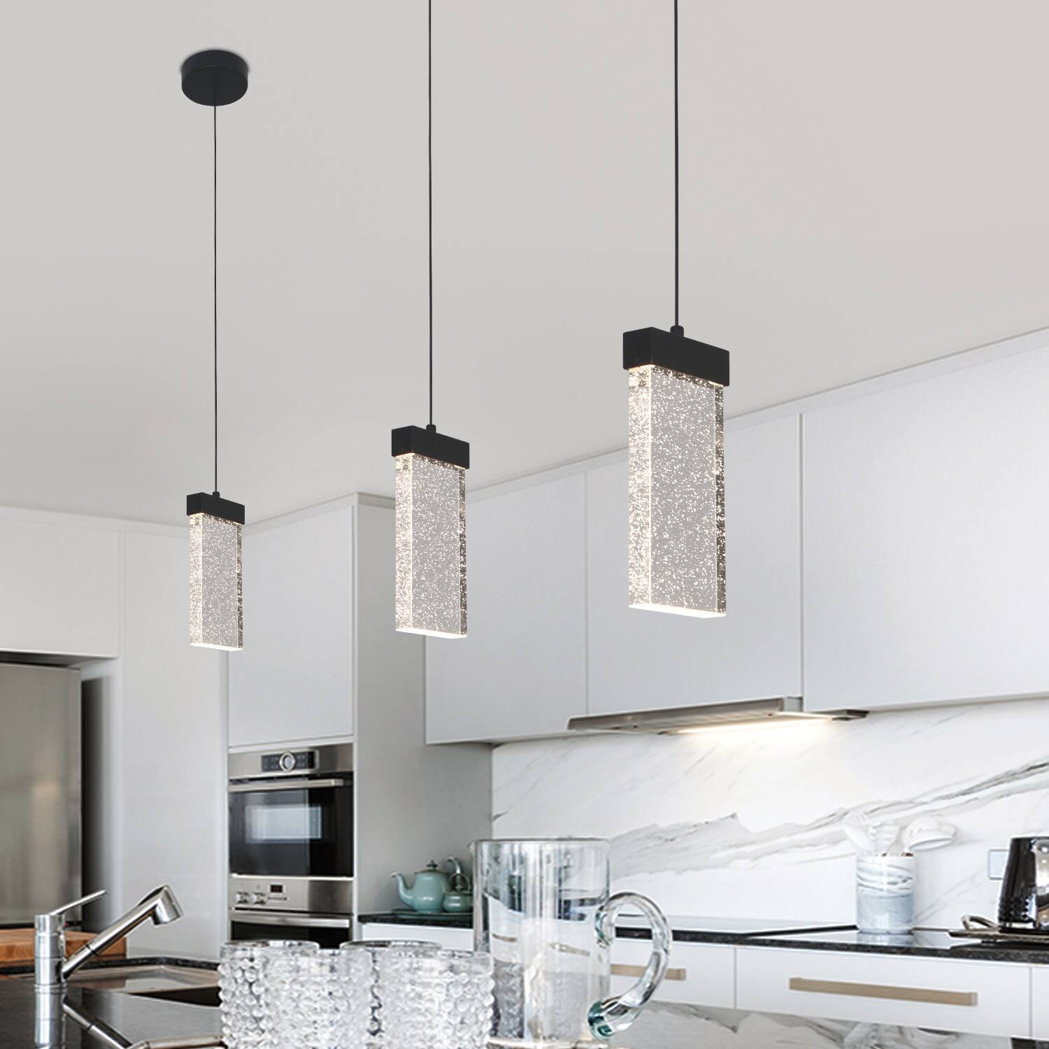 Alt View 1. Umeiluce - LED Modern Crystal Pendant Light 3000K Dimming - Matte Black.