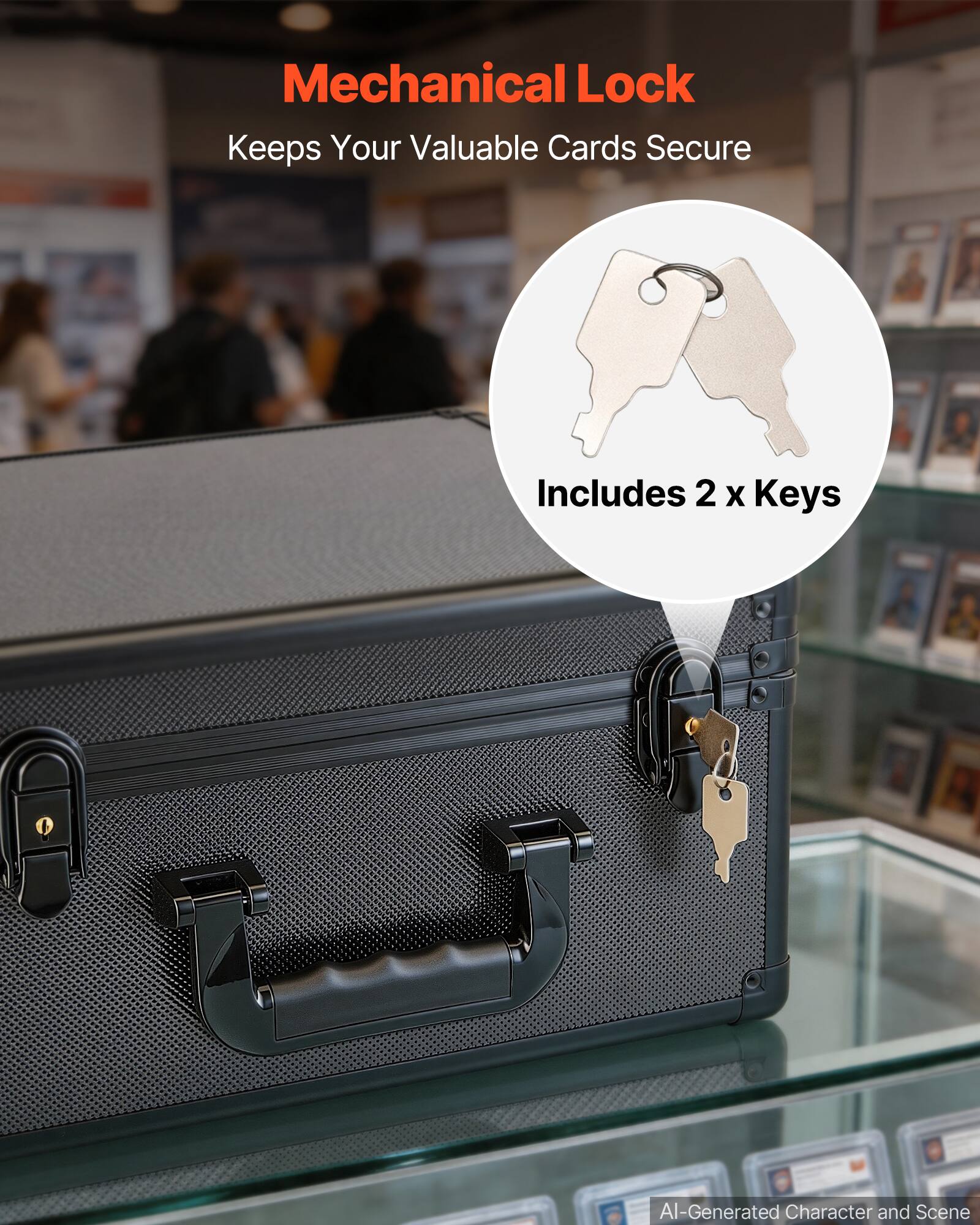 Mechanical Lock Keeps Your Valuable Cards Secure Includes 2 x Keys AI-Generated Character and Scene