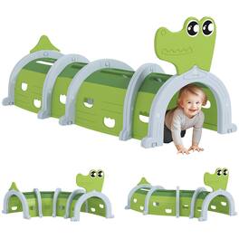 Qaba - Crocodile Tunnel, Toddler Tunnel for Crawl and Climb, Kids' Play Structure Indoor Outdoor, 4 Sections