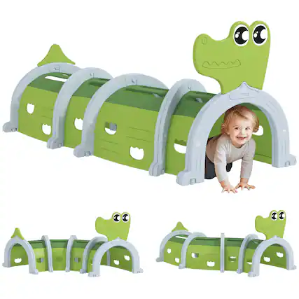 Front. Qaba - Crocodile Tunnel, Toddler Tunnel for Crawl and Climb, Kids' Play Structure Indoor Outdoor, 4 Sections.