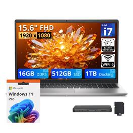 Dell - Upgraded - 15 15.6" FHD Business Laptop,Intel Core i7-1355U,16GB DDR5(Up to 2X Bandwidth),512GB SSD+1TB Dock Set,Backlit,Win 11 Pro - Silver
