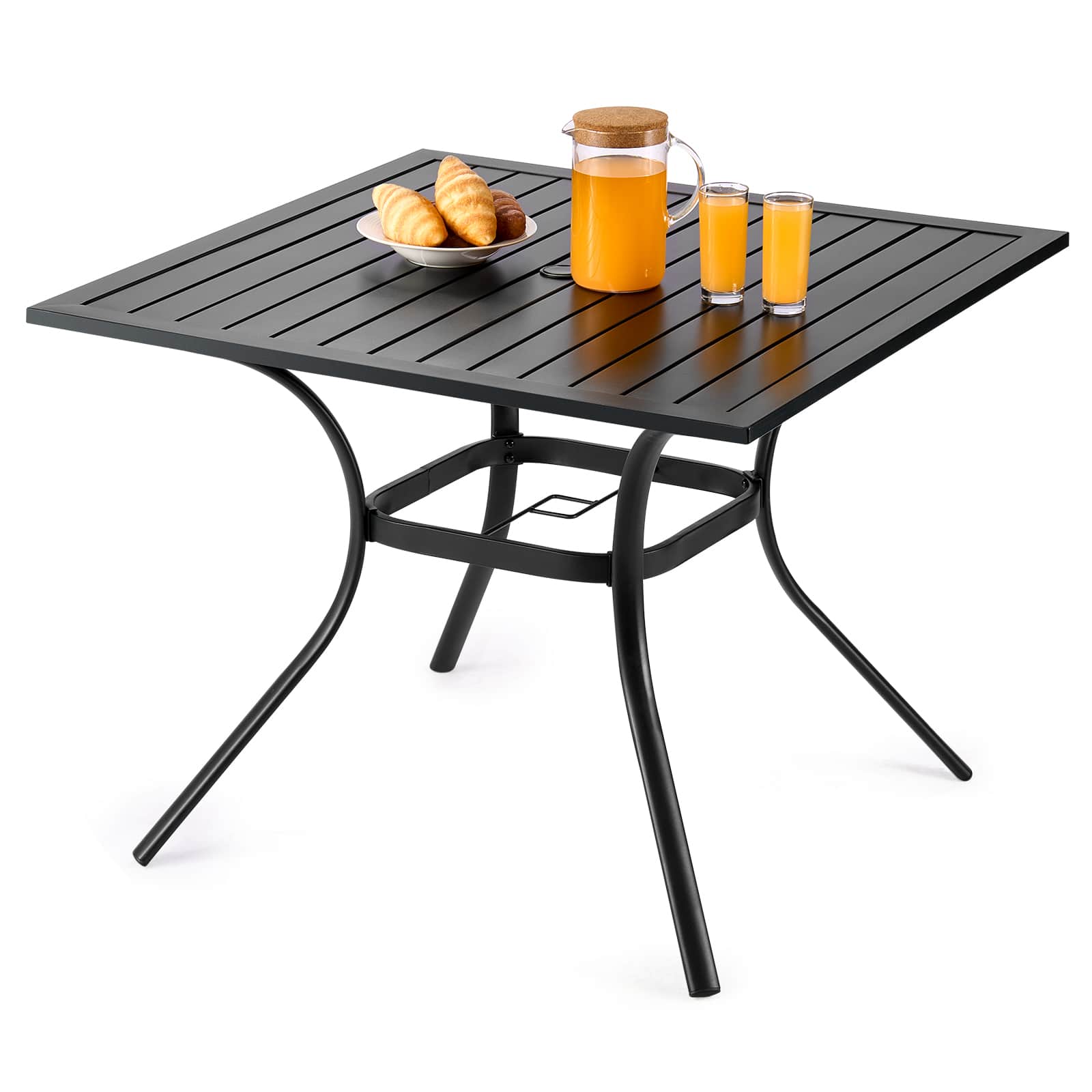 VEVOR - Outdoor Patio Dining Table, 37 inch Square Metal Steel Slat Backyard Bistro Tables, with 1.5 in Umbrella Hole - Black