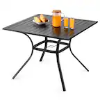 Front. VEVOR - Outdoor Patio Dining Table, 37 inch Square Metal Steel Slat Backyard Bistro Tables, with 1.5 in Umbrella Hole - Black.