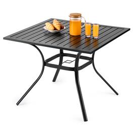 VEVOR - Outdoor Patio Dining Table, 37 inch Square Metal Steel Slat Backyard Bistro Tables, with 1.5 in Umbrella Hole - Black